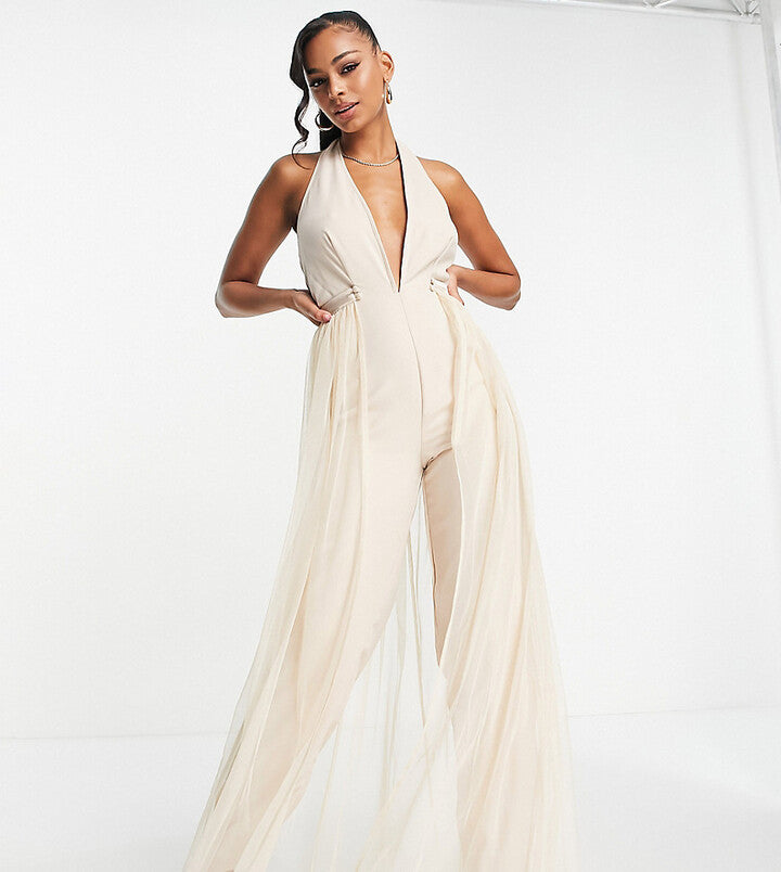 Starlet Exclusive Fitted Jumpsuit With Detachable Tulle Skirt In Rose
