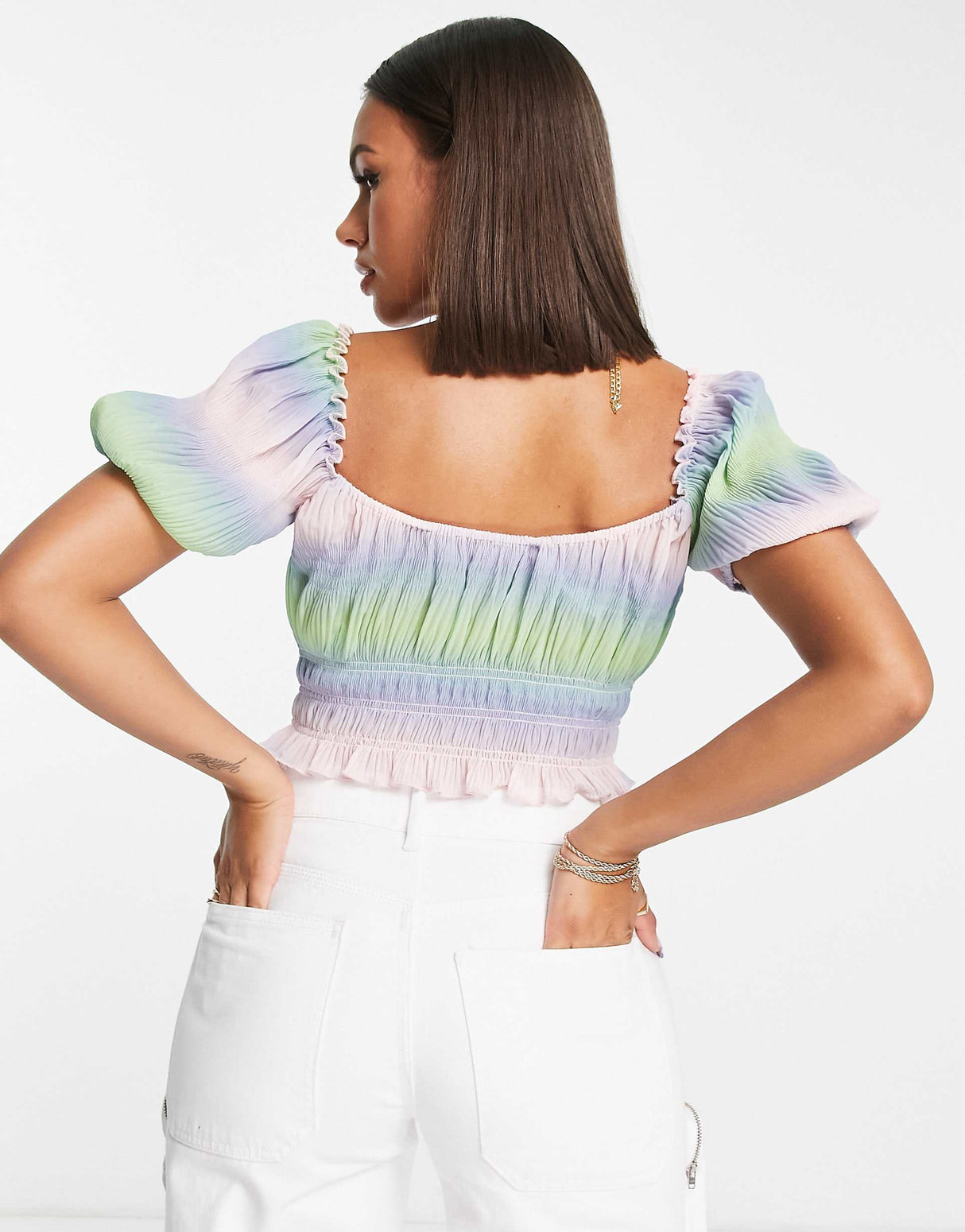 Na-Kd X Misslisibell Puff Sleeve Cropped Top In Ombre Print