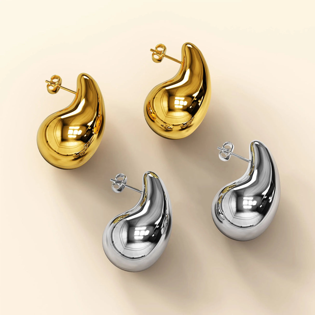 Bullion Gold Raindrop White Gold layered Stud Earrings
