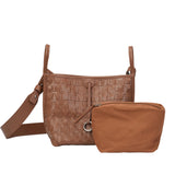 BAMEI Embossed Calfskin Leather Bucket Bag Set - Brown