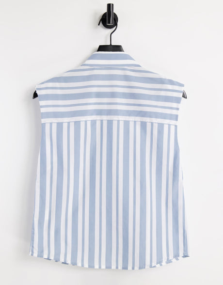 & Other Stories Cotton Sleeveless Shirt With Shoulder Pads In Blue Stripe