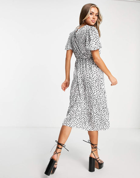 I Saw It First Polka Dot Puff Sleeve Midi Dress In White