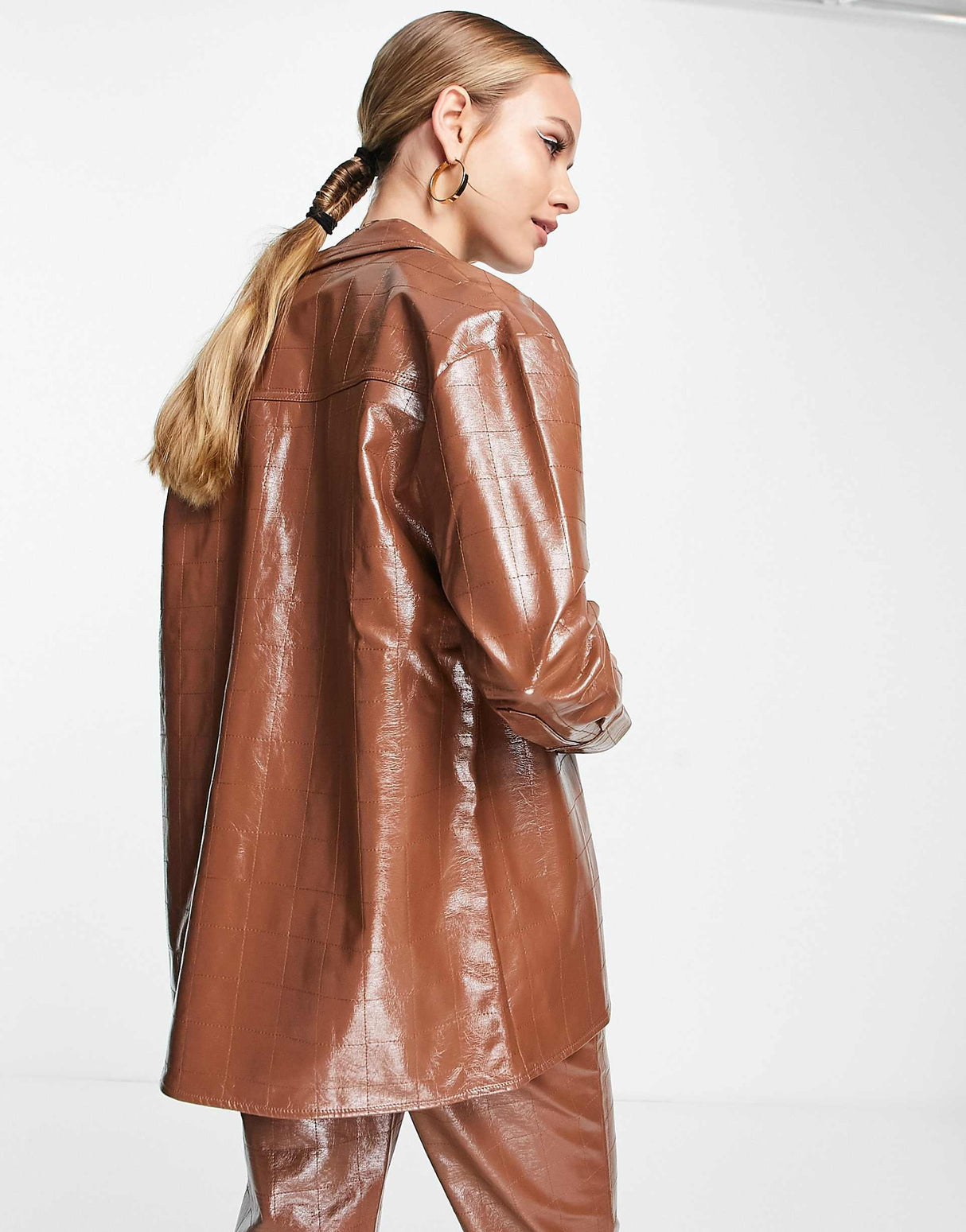 4Th & Reckless Oversized Leather Look Embossed Shirt Co-Ord In Chocolate