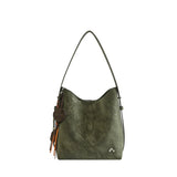 Nalandu Vintage Leather Large Capacity Tote Bag - Olive
