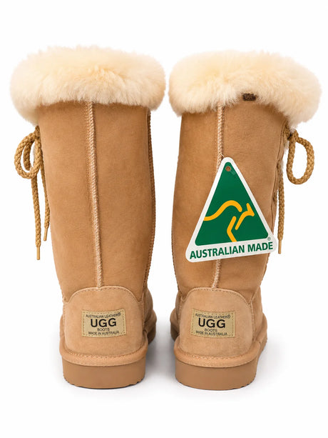 Australian Leather Ugg Tall Fur Cuff Lace Up - AU14