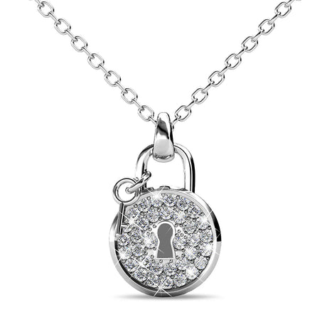 Krystal Couture White Gold Pave Set Padlock Necklace Embellished with SWAROVSKI Crystals