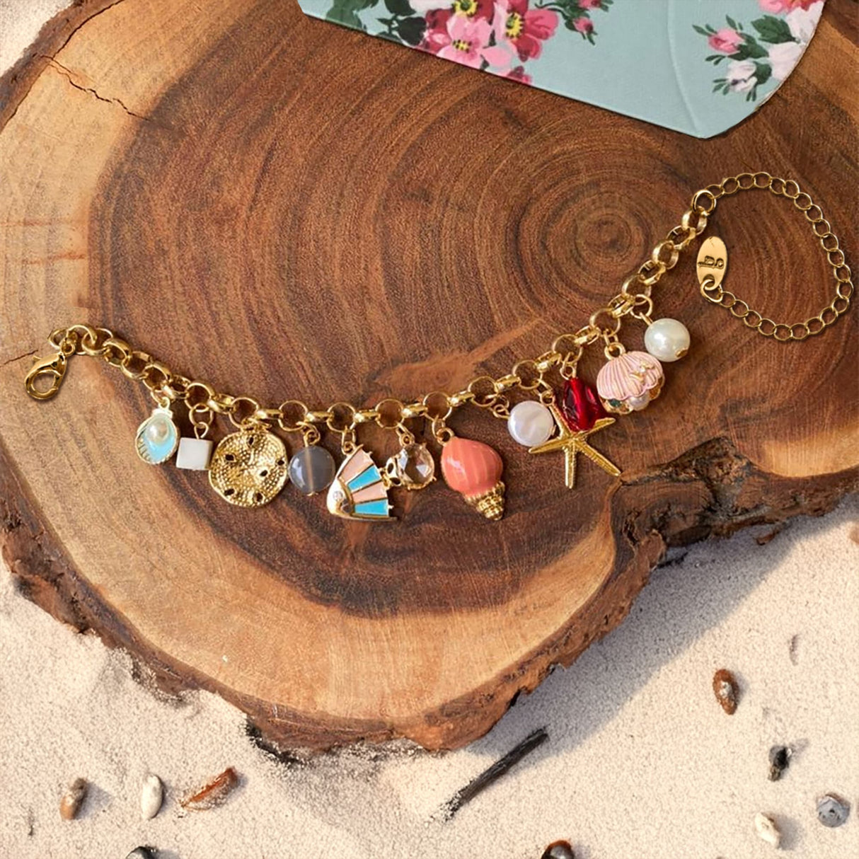 Bullion Gold Beaded Summer Sea Charm Gold Bracelet