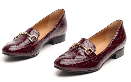 Bosccolo Womens Moccasin - Burgundy Croco