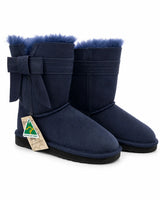 Australian Leather Ugg Bow Tie Short Sheepskin - Navy - AU6