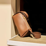 Nalandu Minimalist Leather Baguette Shoulder Bag - Brown