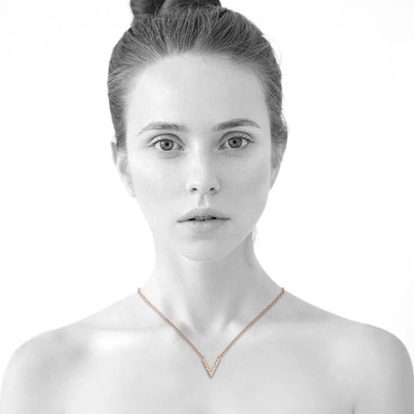 Krystal Couture Luxury V Shaped Pendant Necklace in Rose Gold Embellished with Swarovski Crystals