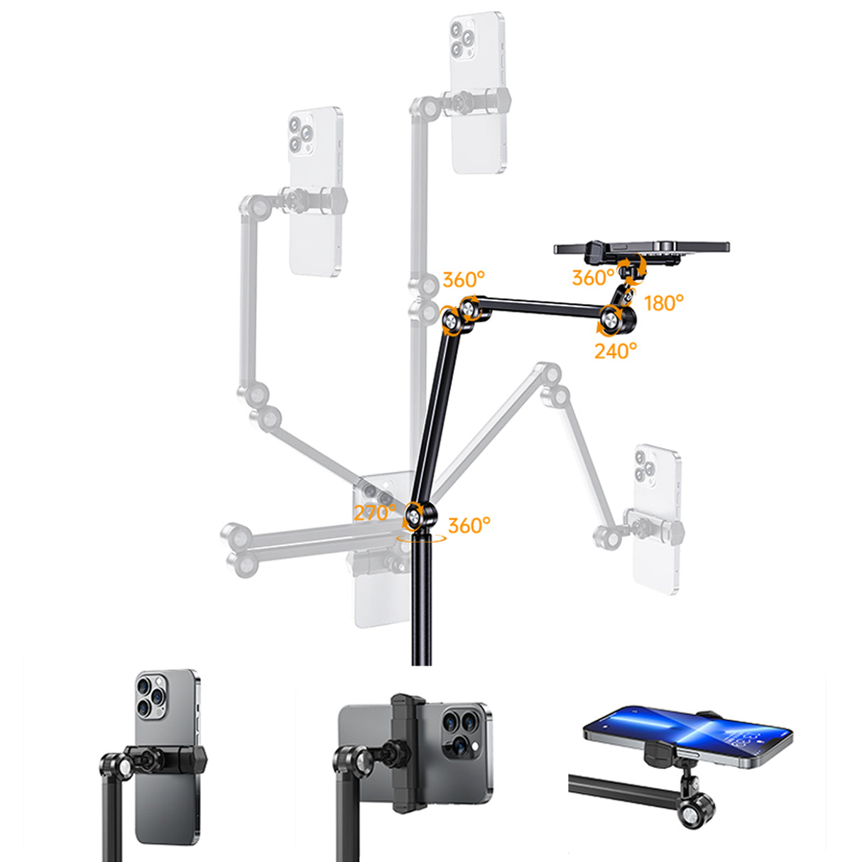 TODO 4 - 7" Mobile Phone Live Stream Floor Stand Mount Holder - Black