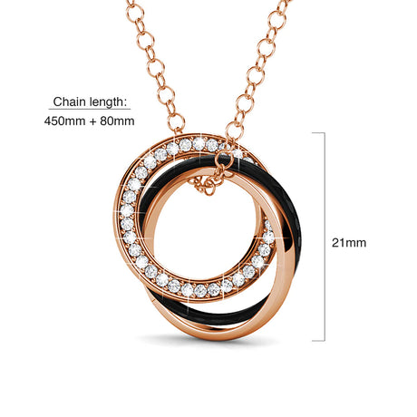 Krystal Couture Rose Gold Triple Interlocking Ring Black Pendant Necklace Embellished with Swarovski Crystals