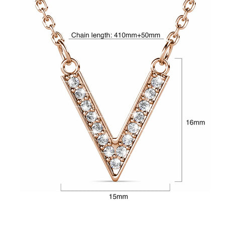 Krystal Couture Luxury V Shaped Pendant Necklace in Rose Gold Embellished with Swarovski Crystals