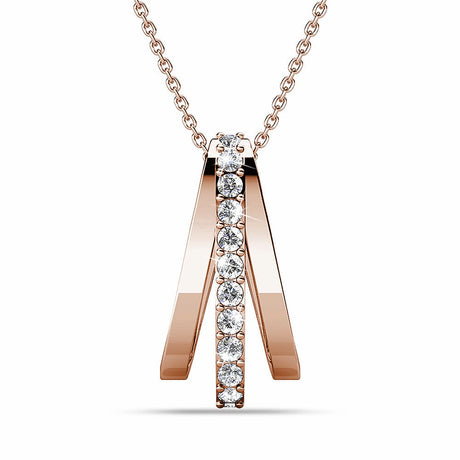 Krystal Couture Sparkly Triple Round Necklace in Rose Gold Adorned with Swarovski Crystals